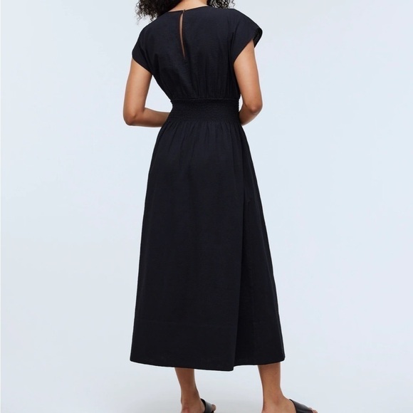 Madewell Smocked-Waist Midi Dress in True Black Seersucker size XS NWT NP123 - Picture 4 of 12